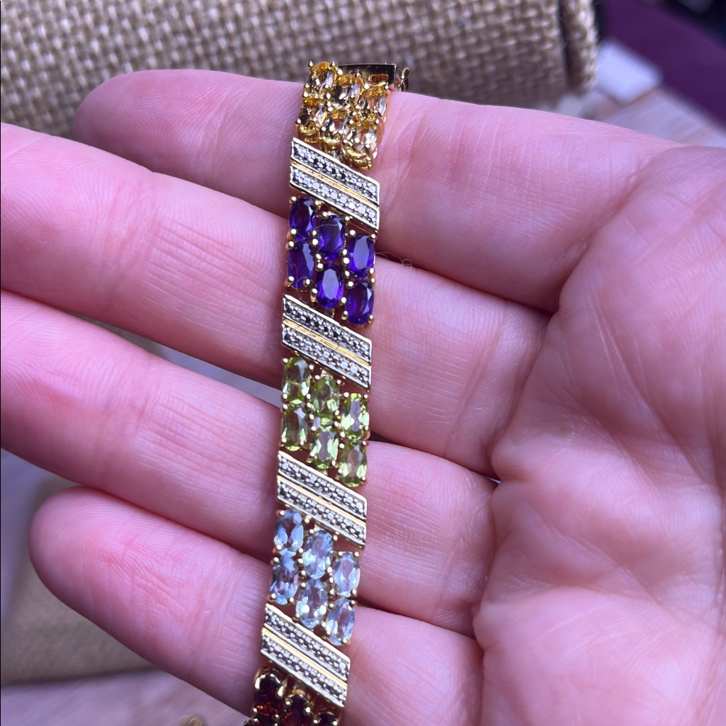 Paj Br Semi-Precious Marquise Gems Sets In A Goldwash Finish Link Bracelet